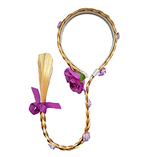 Yosbabe Princess Girls Rapunzel Long Hair Wig With Braid Gloves Dress up accessories (Purple)