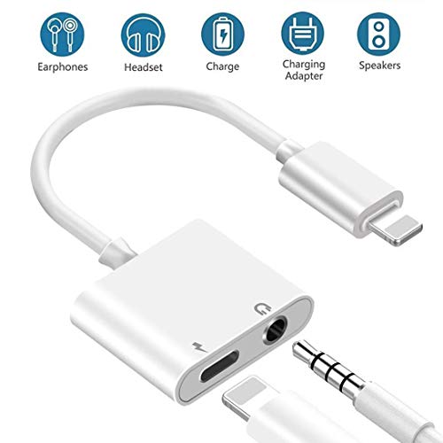 2 in 1 Lighting to 3.5mm Headphone Jack aux Adapter, Lampari Aux Adapter Cable Compatible with Phone 7/7 Plus / 8/8 Plus/X/XS/XR/XS Max, Audio and Charge Adapter (Support iOS 11, iOS12)-White