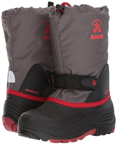 Kamik Boys' Waterbugwide Snow Boot, Charcoal/Red, 8 Wide US Toddler