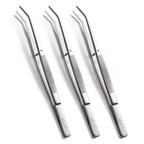 Beaditive 6-inch Sewing Machine Tweezers Set (3-PC) Serrated Bent Tips | Professional