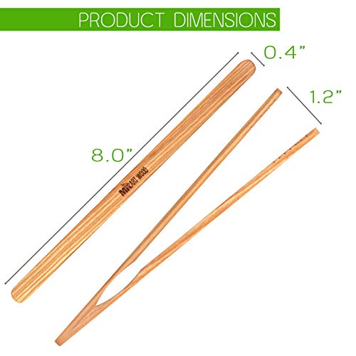 Mr.Art Wood Ultra Grip Wooden Toaster Kitchen Tongs (Pack of 2), 8" Length - Made in Europe, Ideal for Toast, Fruits, Bread & Pickles, 100% Natural Ash Wood