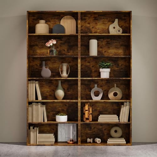 Alma Hogar Librero Minimalista de 6 Compartimentos de Almacenamiento, Estante de Madera para Sala y Oficina, Altura 180 cm (Color Retro)