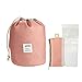 Large Makeup Bag - Travel Toiletry Organizer with Small Pouch and Clear PVC Brush Bag, Multi functional Polyester Cosmetic Storage Drawstring Bags for Women - Pink