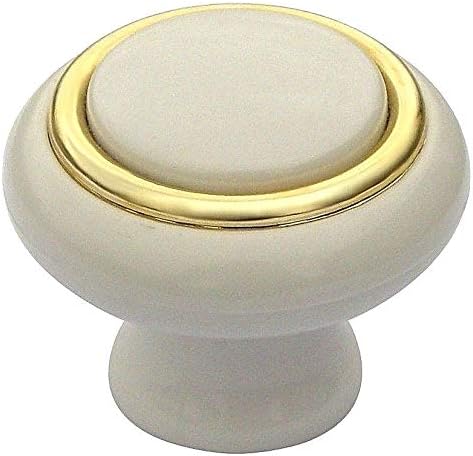 4 x White with Gold Ring 40mm Cupboard Cabinet knobs by Swish.