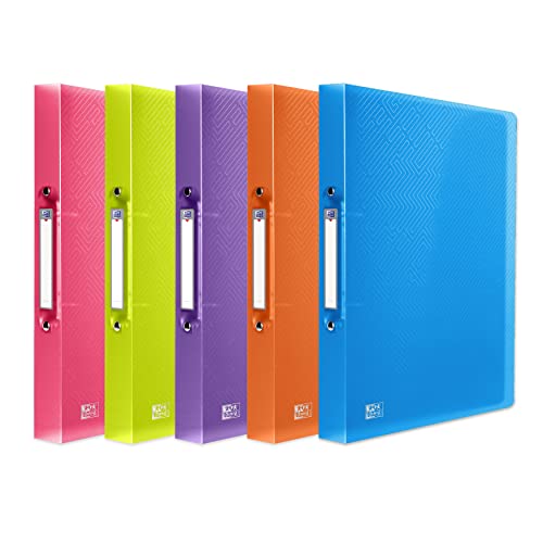 Oxford Flexible A4 Ring Binders 5 Pack, Lightweight 40mm Plastic Folders for Students, Durable Wipe-Clean Covers, Assorted Colours