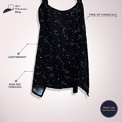 Cotton Nursing Cover - Large Breastfeeding Cover with Built-in Burp Cloth & Pocket - Soft, Breathable, Chemical-Free, 360° Coverage, Multiuse Nursing Cover by San Francisco Baby - Black - Thumbnail 3