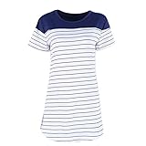 Froomer Women Cotton Short Sleeve Long Casual Striped T Shirt Tops Dress
