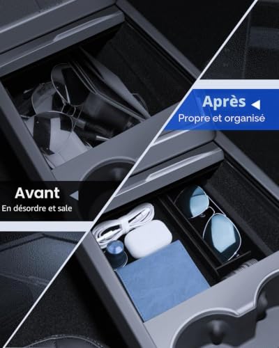 LANTU 3 Pack Accessories for Tesla Model Y 2025-2026 Juniper Center Console Organizer, Silicone Organizer Tray and Armrest Storage Box (Velvet Cover)