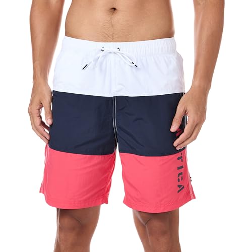 Nautica Herren Quick Dry Classic Logo Tri-Block Series Badehose, Melone, Beere, XXL