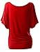 TWINTH Drape Tunic Top Plus Size Loose Fit Cut Out Off Shoulder RED 2XL