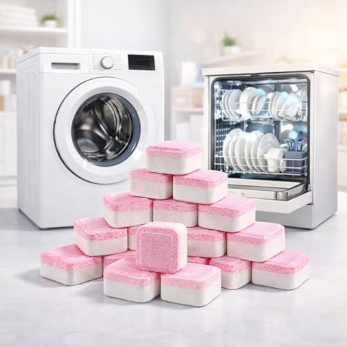 KIT com 30 Pastilhas Efervescentes de Limpeza para Máquina de Lavar Roupas e Louça, Remove Resíduos e Odores, Biodegradável, Potente, sem Perfume