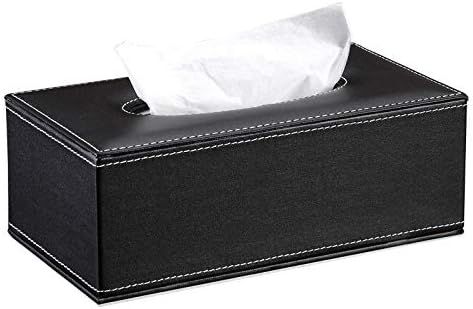 LJLJX PU Leather Tissue Box Holder, Rectangular Napkin Holder Pumping Paper Case Dispenser, for Bathroom, Countertop, Bedroom, Night Stand, Desk, Table,Black