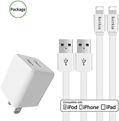 Iphone Charger,2.4A 12W Dual Port USB Travel Wall Charger with 5FT [2-PACK] Long Durable 8 Pin Lightning Cable Charging Cord for IOS 10 iPhone 7/6S Plus, 5S/SE, iPad Air/Mini/Pro (Charger with Cable)