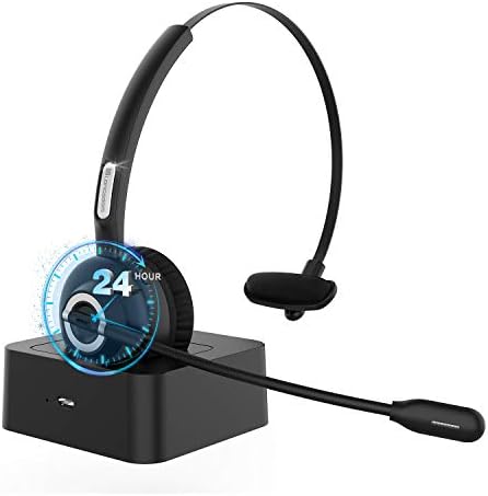 [Upgraded] Langsdom Bluetooth Headset for Cell Phones, Up to 24 Hrs Talk Time Wireless Headset, CVC 8.0 Noise Cancelling On Ear Bluetooth Headphones with Microphone Charging Dock for PC iPhone Android