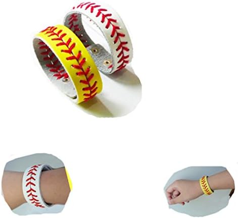 FirstFeeling Softball Wristband Stitching Seam Softball Bracelet with Press Stud-Set of 2