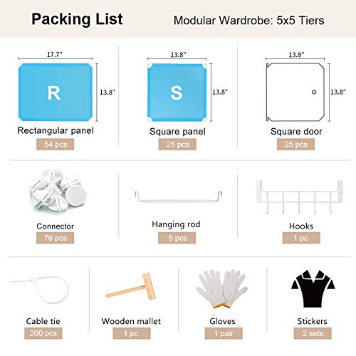 GEORGE&DANIS Portable Wardrobe Plastic Modular Closet Organization Customizable Cube Storage Organizer Bedroom Armoire Dresser, White, 5 Hangers & 10 Cubes - Thumbnail 5