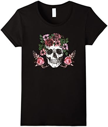Womens FLORAL SKULL SHIRT-Sugar skull t-SHIRT XL Black