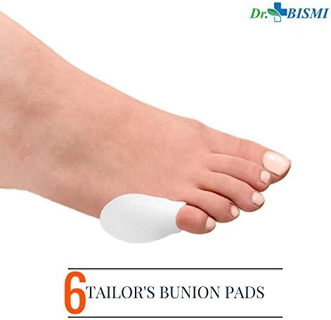 Dr Bismi 6 Piece Tailors Bunion Pads - Soft Gel Toe Bunionette Pad For Fast Tailors Bunion Relief - Perfect To Wear With Shoes