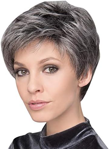 NOGOQU NEW LIFE @YOU Luxury Women Natural Human Hair Mixed Color Gray Silver Short Wig Perfect Fluffy Soft Comfortable 6 Inch 105g Cosplay Party + Adjustable Cap