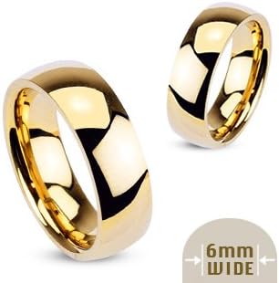 6MM Stainless Steel Yellow Gold Plated High Polished Comfort Fit Traditional Dome Wedding Ring -Crazy2Shop