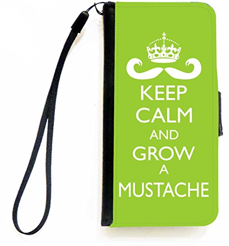 Rikki Knight Keep Calm and Grow a Mustache Lime Green Color Flip Wallet iPhoneC…