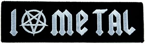 "I Love Metal" Inverted Pentagram Patch Iron on Applique Heavy Death Metal Music Clothing