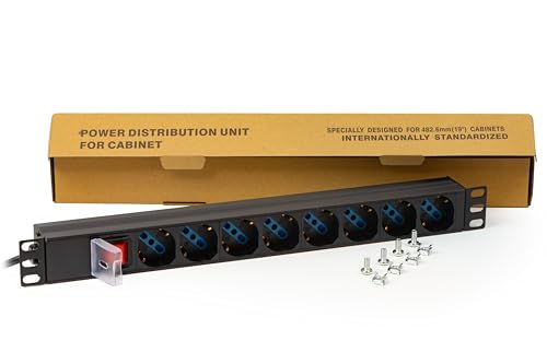 Link 19" Rack Power Strip LK10051 with 8 Universal Sockets and Switch, Italian Plug, 16A, Cable 1.75 m, Metal, Capacity 3.5 KW, Dimensions 48.5 x 4.5 x 4.5 cm. Reversible Flights