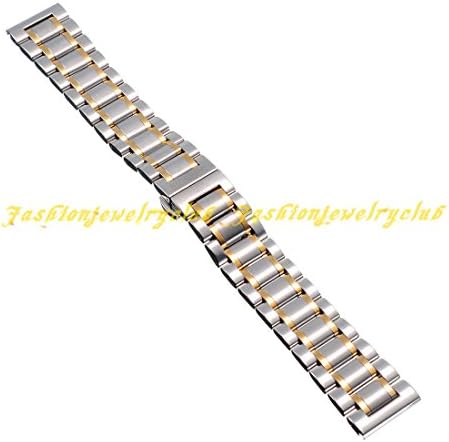 Gold & Silver Men's Stainless Steel Butterfly Clasp Buckle Wrist Watch Band Belt Strap 17mm