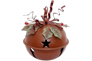 YK DECOR Rustic Metal Jingle Bell Decoration Cut Out Star Decorative Sleigh Bells Christmas Tree Ornament Xmas Holiday Decor Rustic Red (L)