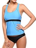 Ekouaer Two Piece Swimsuits Womens Racerback Tankini Top Sets Padded Swimwear S-XXL
