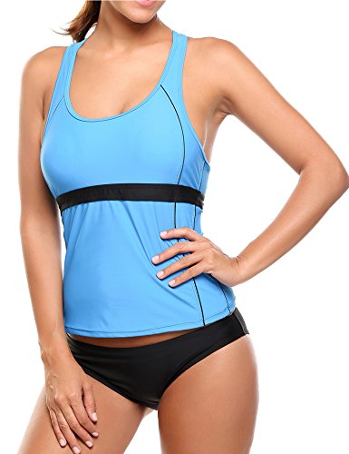 Ekouaer Two Piece Swimsuits Womens Racerback Tankini Top Sets Padded Swimwear S-XXL