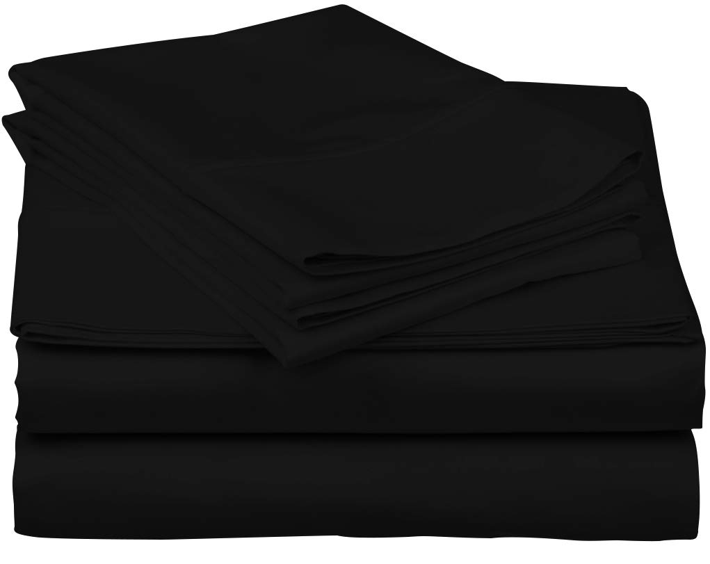 Thread Spread 600-Thread-Count Pure 100% Cotton Sheets - King Size Luxury Hotel Egyptian Cotton Quality Soft Bed Sheets for King Beds, Sateen Weave, Deep Pocket Fitted 4 Pc Bedding Set (King, Black)
