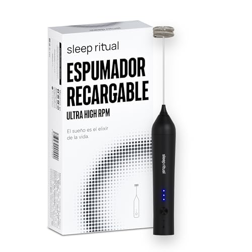 Sleep Ritual Espumador de Leche Recargable con 3 Velocidades. Batidor Premium de Mano Cargado Rapido Ideal para Agua o Leche. Milk Frother