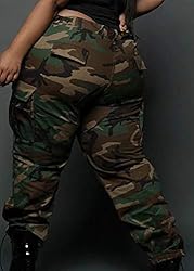 Womens Casual Camo Pants High Waist Cargo Trousers