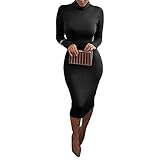 Pusheng Women Turtleneck Long Sleeve Slim Bodycon Wrap Tunic Pencil Midi Dress