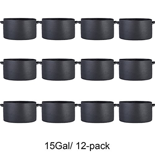Hydro Plus Grow Bags 15 Gallon 12-Pack Fabric Aeration Planter Container Hydroponic Growing Plants Pots (15Gal/ 12-Pack)