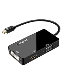 omorc 3-in-1 Mini DisplayPort (Thunderbolt) a DVI VGA HDMI TV Cable adaptador para Apple iMac y MacBook Surface Book Surface Pro 3 4 ThinkPad X1, 7 x 4.3 x 0.7 pulgadas, Negro