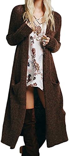 Swmmer Liket Women's Casual Long Sleeve Open Front Long Trench Coat Knit Cardigan with pocket