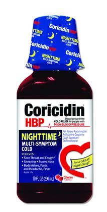 Coricidin HBP Nighttime Multi-Symptom Cold Relief Liquid, Cherry 12 Ounces (Pack of 4)