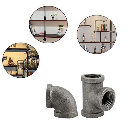 HighFree 10 Pack Iron Cast Pipe Fittings 1/2 inch Pipe Tee and Elbow Pipe Threaded Pipe Nipples Iron Industrial Piping Fittings for DIY Pipe Furniture