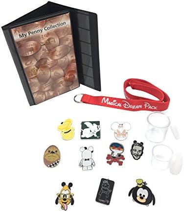 Disney Vacation Set with 12 Trading Pins, Park Packs Lanyard, Pressed Penny Collection Book, and 2 Coin Holders
