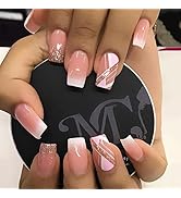 YOSOMK 24Pcs Press on Nails Short Square Fake Nails Full Cover Stick on Nails Short French False ...