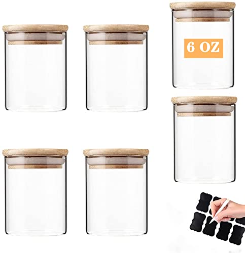 Photo 1 of Vkzylife Glass Jars with Bamboo Wooden Airtight Lids 6oz 10oz Spice Jars Food Storage Containers for Home Kitchen, Tea, Salt, Pepper, Spices, Coffee, Herbs, Grains (6 OZ, 6 PCS)