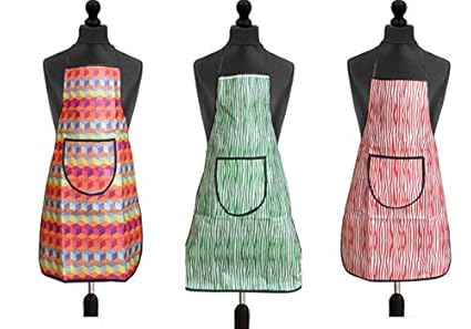 JASS HOME DECOR Modern PVC Waterproof Kitchen Apron with Front Pocket Apron Combo Set of 3