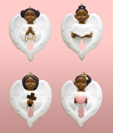 Cherub Wing Ornaments (Set of 4): African American Christmas Ornaments