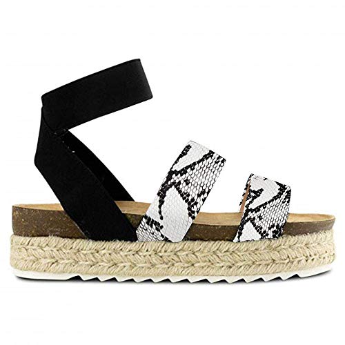 Joywow Women Sandals Casual Espadrilles Sandals Open Toe Platform Strappy Studded Wedge Buckle Ankle Strap Mid Heel Sandals (7 M US, G Snake Printed) - Thumbnail 7