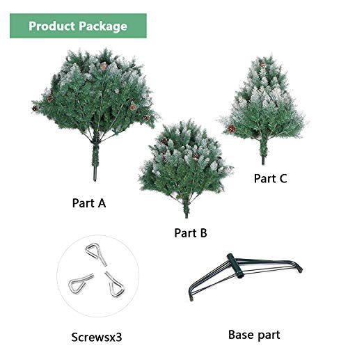 SHareconn 7.5ft Unlit Artificial Hinged Christmas Tree Snow Tree with Pine Cones , 2000 Branch Tips and Metal Stand