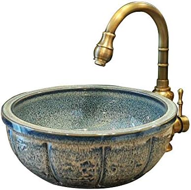 GongDi Countertop basin Countertop basin round ceramic kitchen balcony art washbasin toilet hotel bathroom basin sink with faucet set 41 * 15