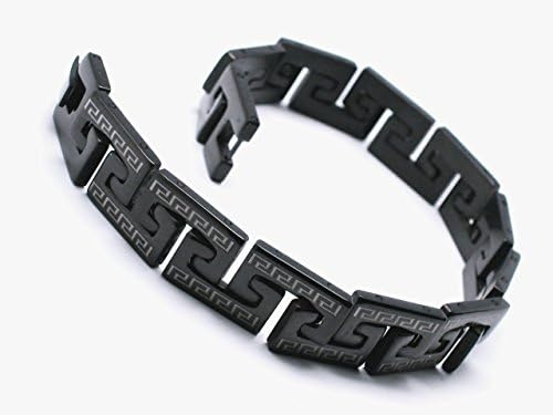 Mens Stainless Steel Bracelet Bangles Wrist Greek Key Link Black Gloss Classic