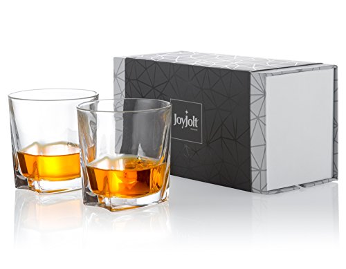 JoyJolt Luna Crystal Whiskey Glasses, Old Fashioned Whiskey Glass 10.5 Ounce, Ultra Clear Crystal Scotch Glass for Bourbon and Liquor Set Of 2 crystal Glassware